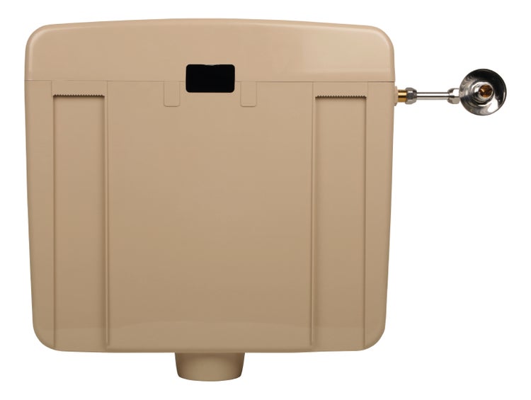 Calmwaters® Spülkasten Beige mit Spül-Stopp-Funktion, 6-9 Liter Spülmenge, Aufputzspülkasten WC schmal, flacher Spülkasten Elements, Aufputz-Montage, Start-Stopp-Taste, Beige-Bahamabeige, 29HB2716