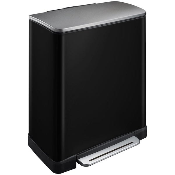 PROREGAL Stilvoller Rechteckiger Treteimer Mit Extra Breitem Pedal 46 Liter HxBxT 65 x 50 x 34,5 cm 2 Inneneimer Schwarz Deckel Edelstahl