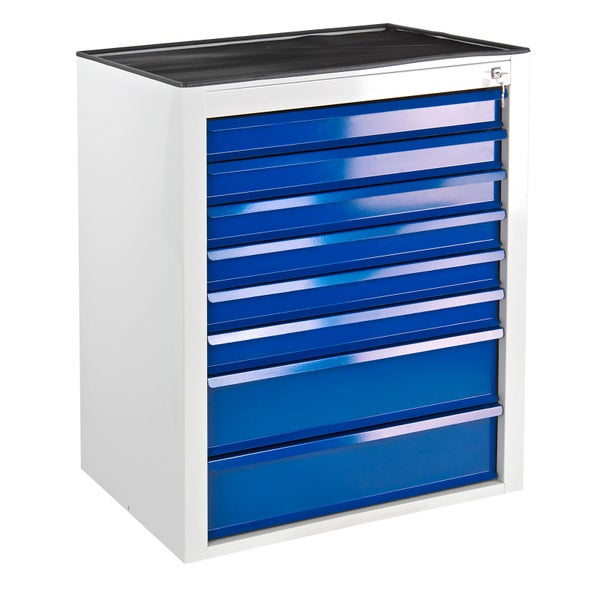 PROREGAL Schubladenschrank Kobra mit 8 Schubladen HxBxT 90 x 71 x 55 cm Lichtgrau Blau