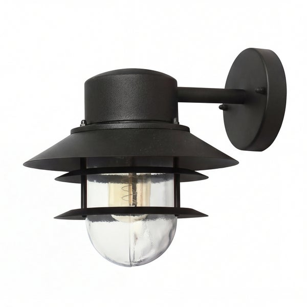 Schwarze Außenwandleuchte mit klarem Glasschirm