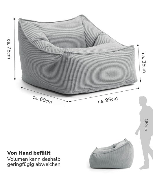 mokebo Sitzsack Sessel aus Cord 'Der Lümmel', XXL Sitzsack, Cord Sessel oder Sitz Sessel in Grau