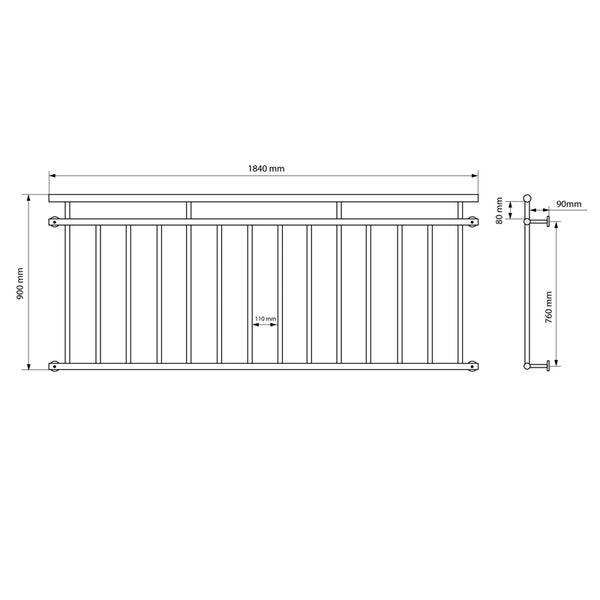 ECD Germany Französischer Balkon 90 x 184 cm mit 14 Füllstäben, Weiß matt & rau, Stahl pulverbeschichtet, Balkongeländer Stabgeländer Balkonbrüstung Balkongitter Fenstergeländer Außen Fenstergitter