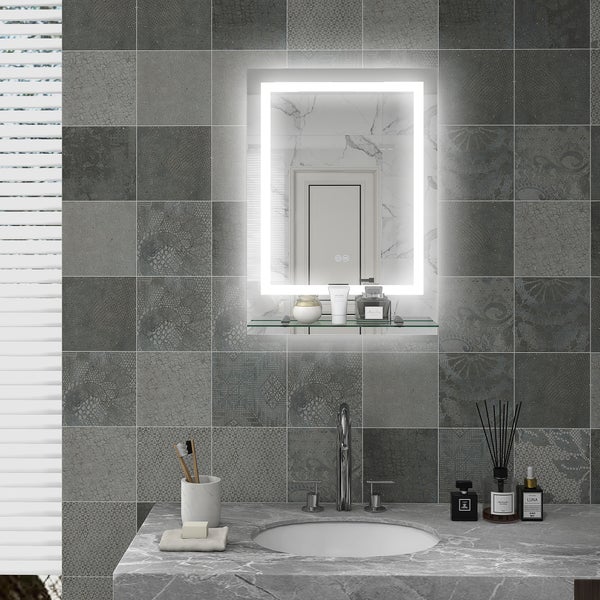 kleankin Badspiegel mit Beleuchtung 70 x 50 cm Rechteckiger Wandspiegel LED Spiegel mit Touchschalter, Memory-Funktion Lichtspiegel Beschlagfrei mit 3 Lichtfarben Transparent