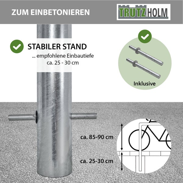 Fahrradanlehnbügel 115 x 78 cm Stahl feuerverzinkt Ø 49 mm zum Einbetonieren Fahrradständer in grau Typ H