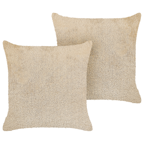 Dekokissen 2er Set PILEA Webpelz 45 x 45 cm Beige Ohne Muster