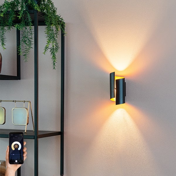 Smarte Wandleuchte schwarz mit goldener Innenseite inkl. WLAN G9 - Faldo