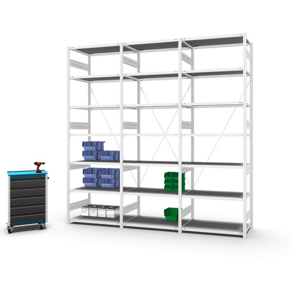 PROREGAL Fachbodenregal Stecksystem T-Profil Heavy-Duty Grundregal HxBxT 300 x 100 x 60 cm 7 Ebenen Fachlast 330 kg Einseitig Nutzbar Lichtgrau