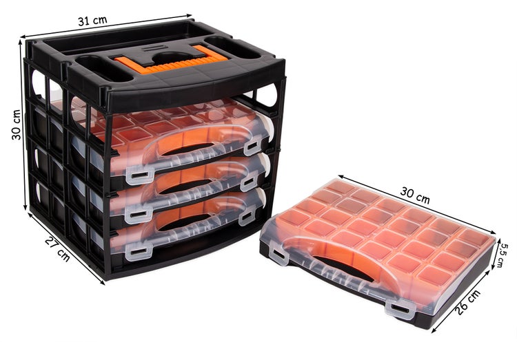 BigDean Sortierkasten Werkzeugkoffer mit 4 herausnehmbaren Schubladen - Sortierkästen Sortierkoffer – Sortimentskasten Schraubenbox - Organizer für Kleinteile -