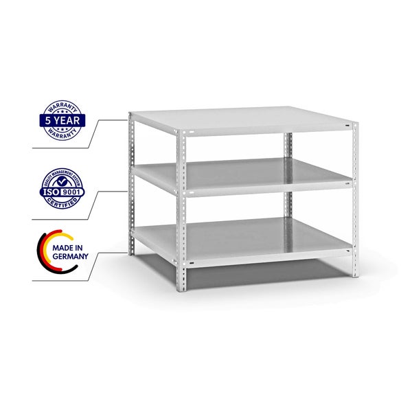 PROREGAL Fachbodenregal Schraubsystem Medium-Duty Grundregal HxBxT 80 x 100 x 80 cm 3 Ebenen Fachlast 200 kg Beidseitig Nutzbar Lichtgrau