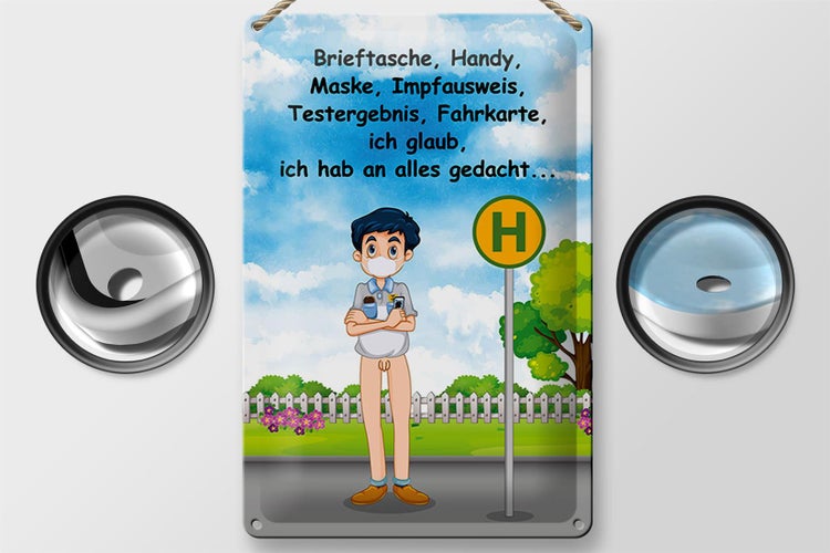 Blechschild Spruch 20x30cm Maske Impfausweis alles gedacht
