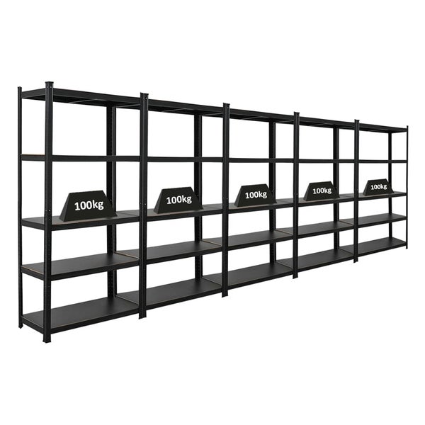 PROREGAL Mega Deal 5 x All Black Series Schwerlastregal Ragnar HxBxT 180 x 90 x 40 cm Fachlast 100 kg Matt Schwarz Kellerregal Steckregal Garagenregal