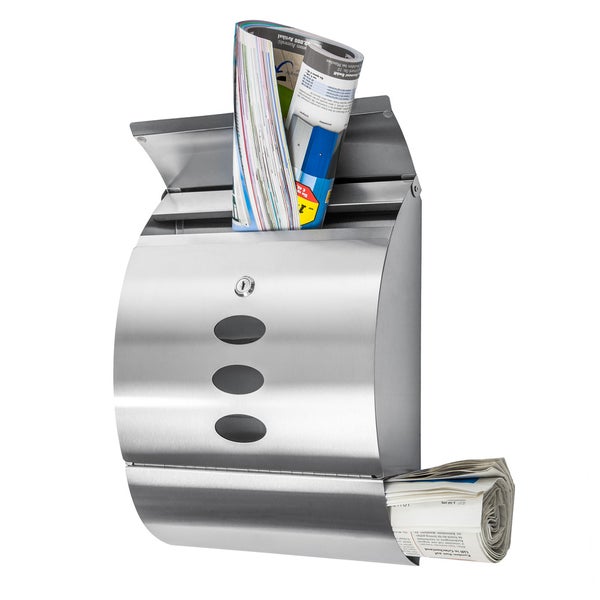 Briefkasten tectake  300 x 120 x 395 mm rund, aus Edelstahl silber