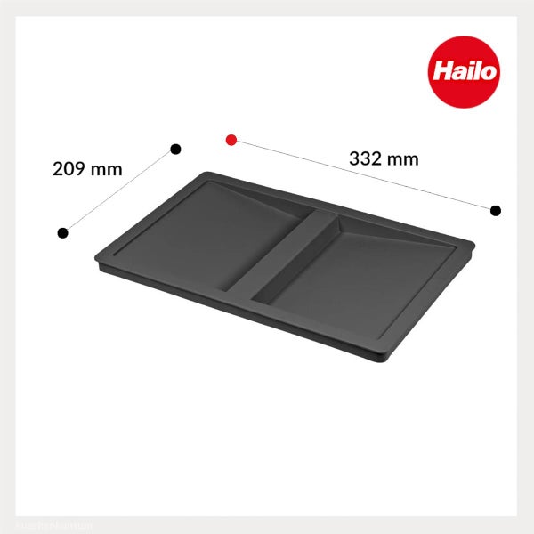 Hailo Kunststoffschale für Abfallsammler mit den Maßen 332 Millimeter mal 209 Millimeter und Hailo Logo.