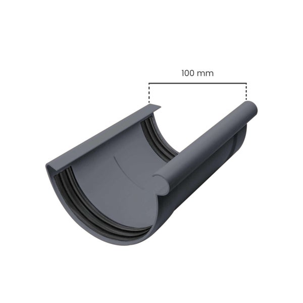 Rinnenverbinder aus Kunststoff in Anthrazit mit einer Breite von 100 Millimeter und Innendichtungen.