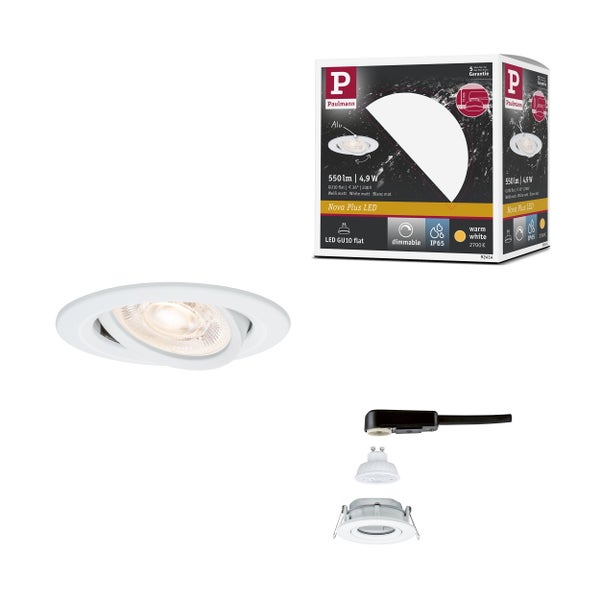 Paulmann Nova Plus LED-Einbaustrahler, IP65 Strahlwasserschutz, dimmbar, warmweiß, inklusive Gehäuse, GU10-Leuchtmittel und Anschlussbox.