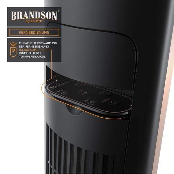Brandson Turmventilator 108 cm, Ventilator 10 Grad neigbar, Standventilator, 65° oszillierend, 3 Geschwindigkeitsstufen, 4 Lüftungs-Modi