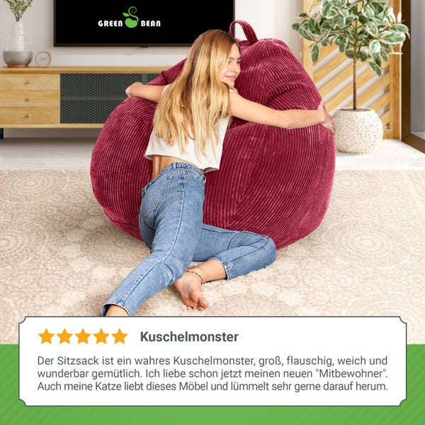 Green Bean Indoor Sitzsack 90x110cm EPS-Perlen Füllung & Cordstoff Kuschelig Weich Waschbar - Drinnen Bodenkissen Liegekissen Sitzkissen Sitzhocker Relax-Sessel Kinder Erwachsene Stoff Rot