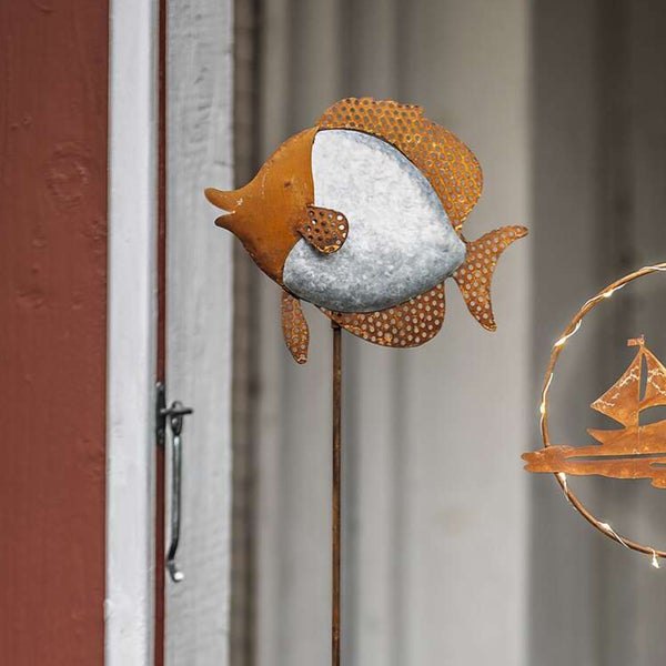 FRANK FLECHTWAREN | Gartenstecker Fisch, METALL, 23 x 2 x 113 cm