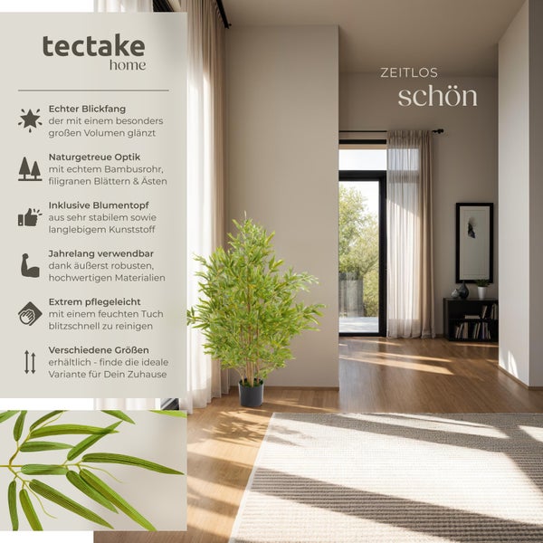 Künstlicher Bambusbaum tectake Bambosa stabiler Kunststoff-Blumentopf verschiedene Größen grün