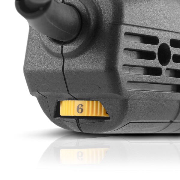 Detailansicht eines Schleifgeräts mit Geschwindigkeitsregler auf Stufe 6