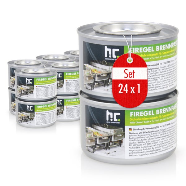 Set mit 24 Dosen Sicherheitsbrennpaste für Speisenwärmer