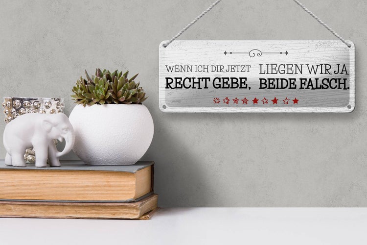 Blechschild Spruch Wenn dir Recht gebe beide falsch 27x10cm