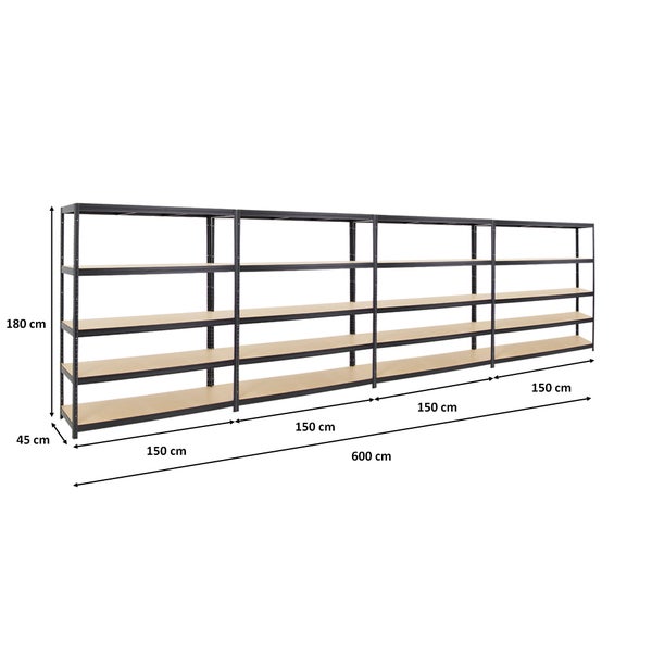 PROREGAL Mega Deal 4x Schwerlastregal Giant Elephant HxBxT 180 x 150 x 45 cm Fachlast 200 kg Schwarz