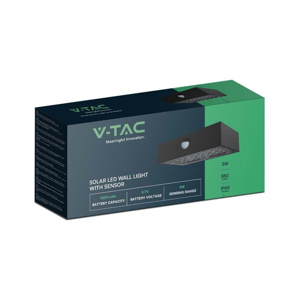 Verpackung einer V-TAC Solar LED Wandleuchte mit Sensor