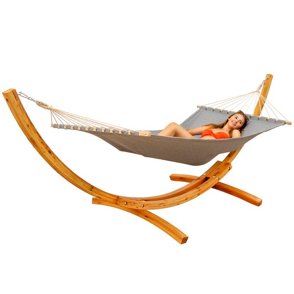 AMANKA XXL Hängematte mit Gestell - 325 cm Hängemattengestell Outdoor Holz - Hängematte Grau Outdoor Stabhängematte mit Gestell -  Hängematte für 2 - Hängematten Ständer Holz Hängematte Zwei Personen