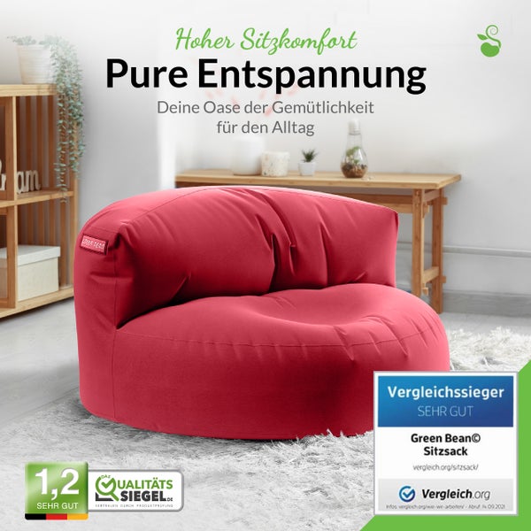 Roter Sitzsack im Wohnzimmer für hohen Sitzkomfort und pure Entspannung