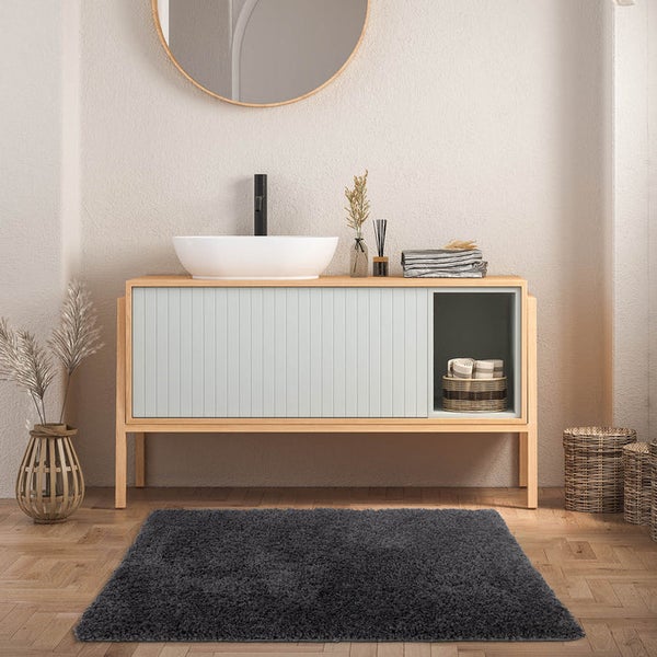 FLOORDIREKT Badematte Sky Soft - Reckteckig - Rutschhemmende Rückseite - Dunkelgrau - 50 x 60 cm