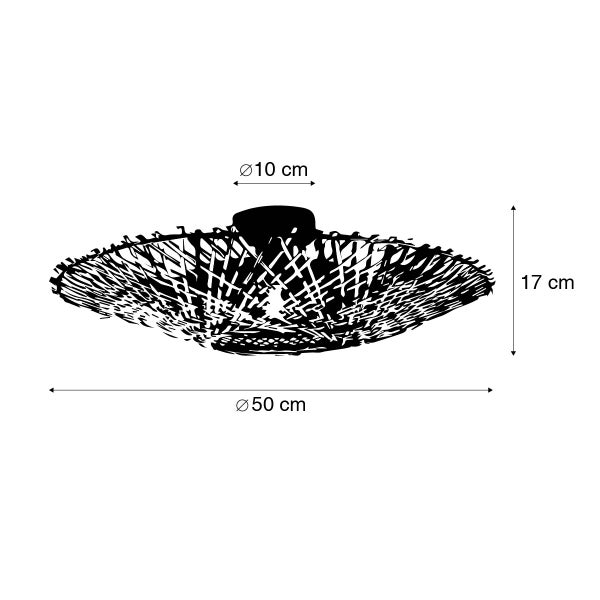 Illustration einer Deckenleuchte aus Rattan, Durchmesser 50 cm, Höhe 17 cm