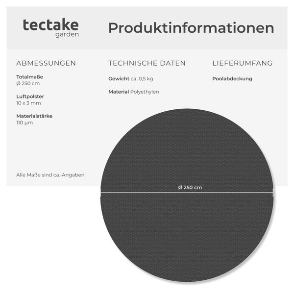 Produktinformationen für Tectake Garden Poolabdeckung mit 250 Zentimeter Durchmesser aus Polyethylen