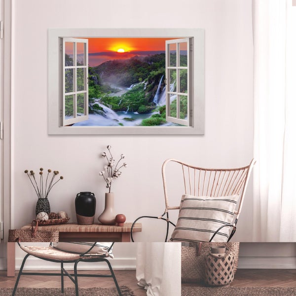 Bilder Fenster Wasserfall Leinwandbild Wohnzimmer 80X60 cm