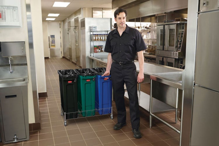 PROREGAL Rubbermaid Slim Jim Mülleimer Mit Belüftungskanälen 87 Liter HxBxT 76,2 x 28 x 56 cm Blau Recyclingsymbol