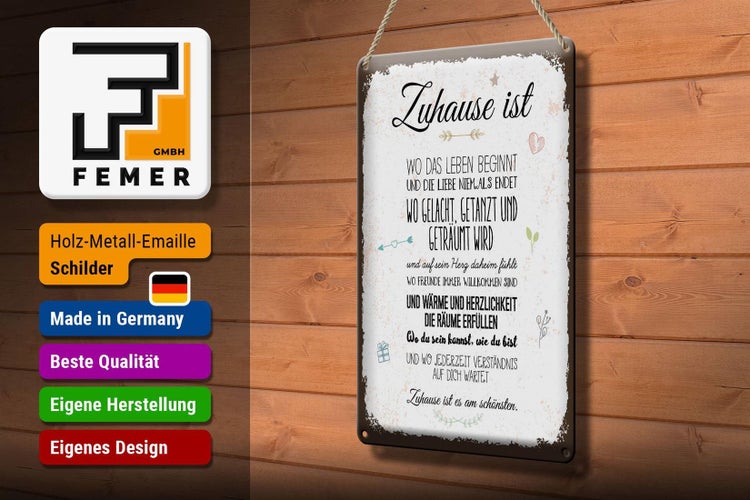 Blechschild Spruch Zuhause ist wo das Leben beginnt 20x30cm