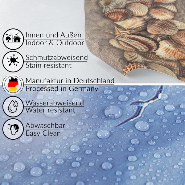 Eigenschaften: geeignet für Innen- und Außenbereich, schmutzabweisend, hergestellt in Deutschland, wasserabweisend, leicht zu reinigen