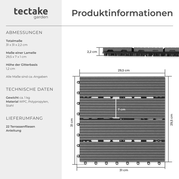 Produktinformationen Terrassenfliese mit Abmessungen