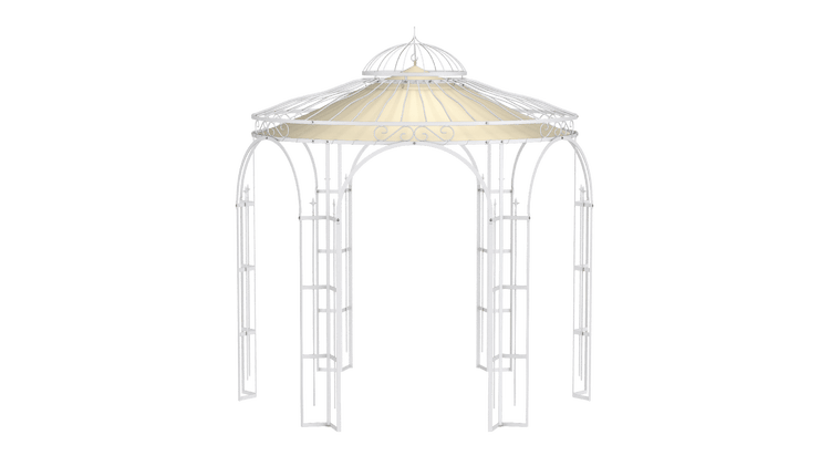 Pavillon ELEO Milano Ø 2,9 m weiß - pulverbeschichtet | mit Dekorkugel und Sonnensegel ecru