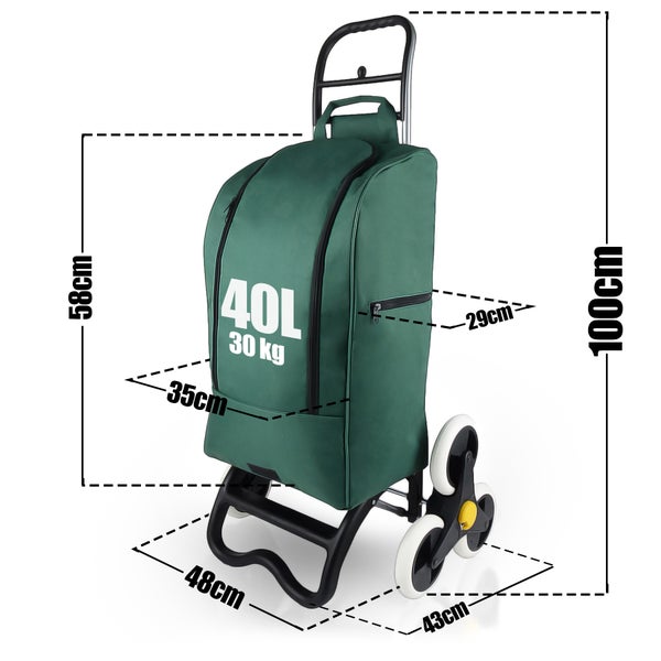 BigDean Einkaufstrolley mit Treppensteiger-Funktion, Kühlfach & 6 großen Rädern - 40L faltbar grün - Einkaufswagen Einkaufsroller Kühltasche Einkaufstasche Treppensteiger