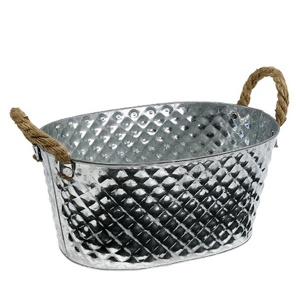 Ovaler Pflanzkübel aus Metall mit Seilgriffen für den Innen- und Außenbereich