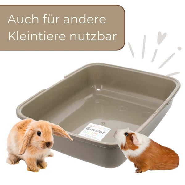 Kleintiertoilette aus Kunststoff mit GarPet Logo, geeignet für verschiedene Kleintiere wie Kaninchen und Meerschweinchen.