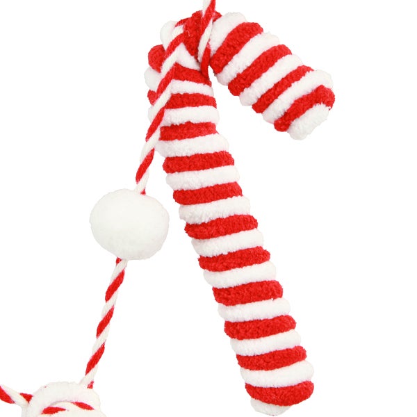 Dekorativer Zuckerstangen Anhänger mit Streifenmuster und Bommel