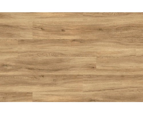 Laminatboden in Eichenholzoptik mit Maserung und Astlöchern in Plankenform.