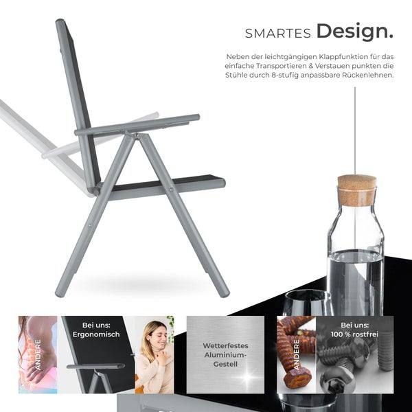 Gartenstuhl mit klappbarem Aluminiumgestell und verstellbarer Rückenlehne