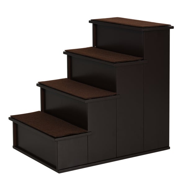 PawHut Haustiertreppe 4-stufige Hundetreppe Katzentreppe Einstiegshilfe mit rutschfester Matte Haustierleiter für Auto Bett Sofa Dunkelbraun 40 x 59 x 54,2 cm