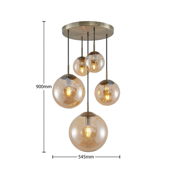 Lindby Pendelleuchte Teeja (Retro, Vintage Antik) in Creme aus Glas (5 flammig E27) - Hängelampe Esstischlampe Hängeleuchte Wohnzimmerleuchte