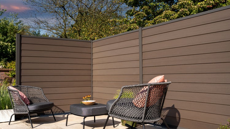 GartenLand WPC Zaun Schwedenprofil ca. 180 x 180 cm Sichtschutz Steckzaun Braun Holzstruktur Aluminium Anthrazit Ohne Pfosten