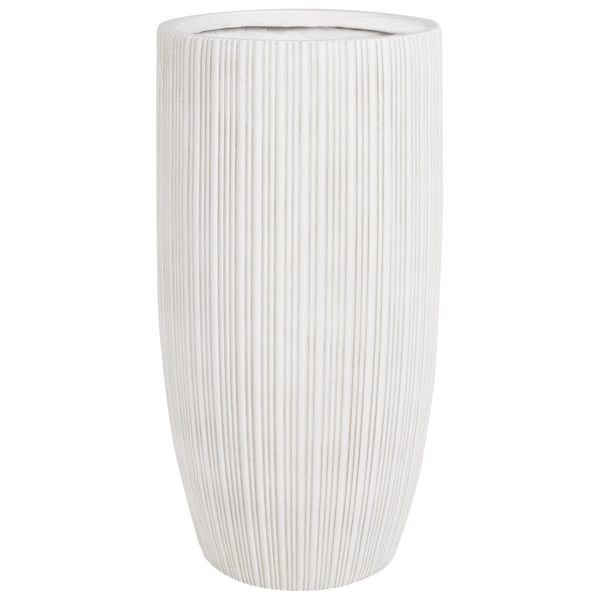 Weißer Pflanztopf mit geriffeltem Muster
