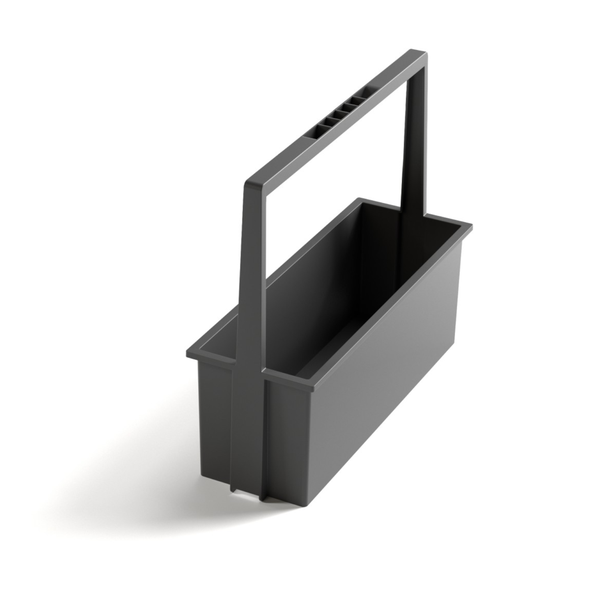 Tragekasten aus Kunststoff für Werkzeug oder Reinigungsmittel in Anthrazit mit hohem Griff.